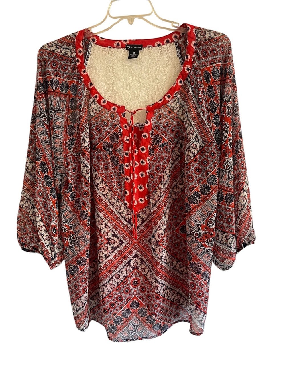 Peasant/Boho Lightweight Semi-Sheer Floral Patchwork Print Blouse Size 3X